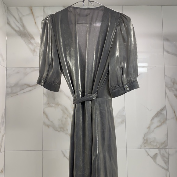 Zara Silver Metallic Wrap Dress. Size Extra Small. - Picture 4 of 7